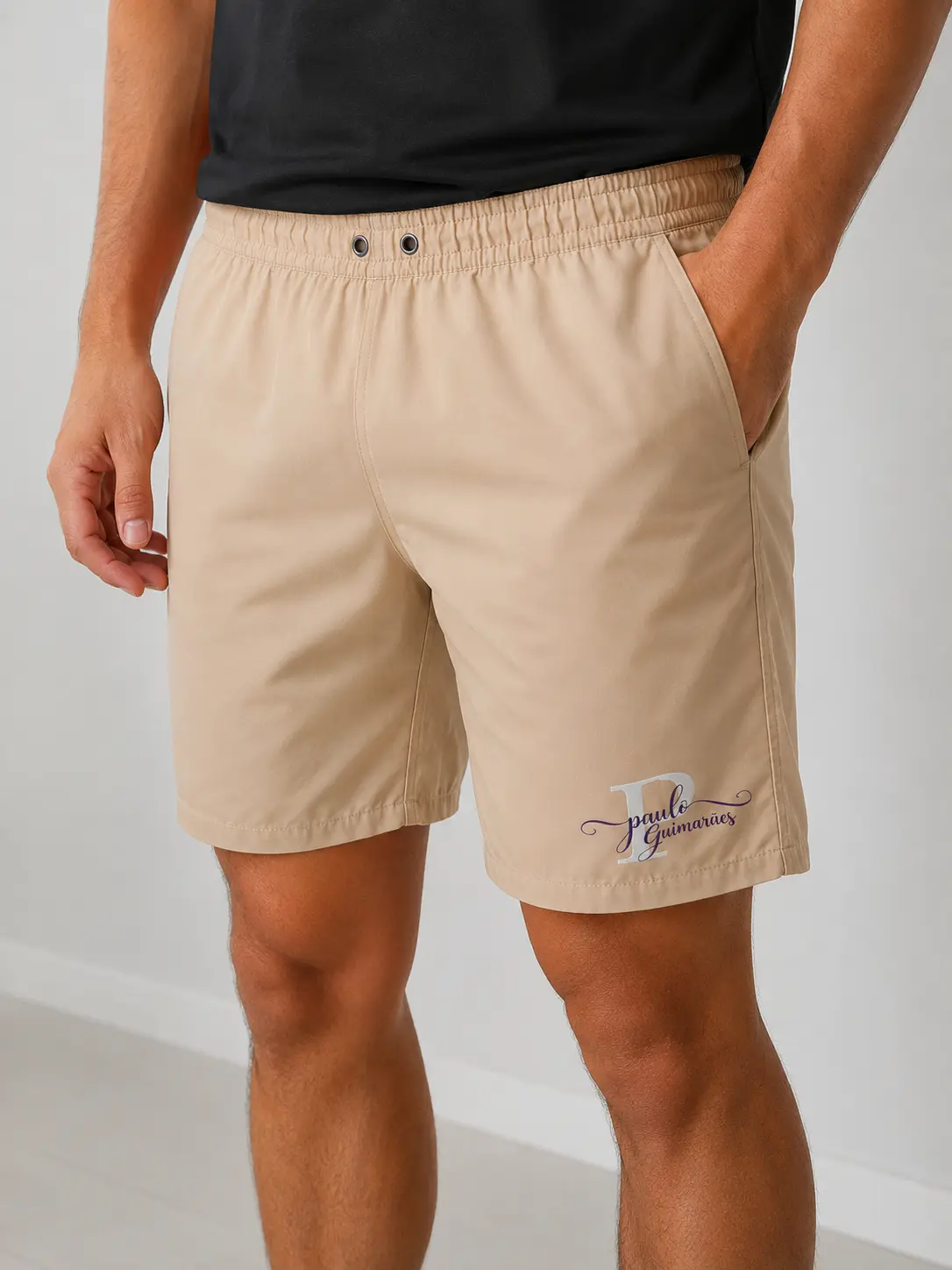 Short Tactel 100% Poliéster com Bolso Frente e Atrás e Cadarço